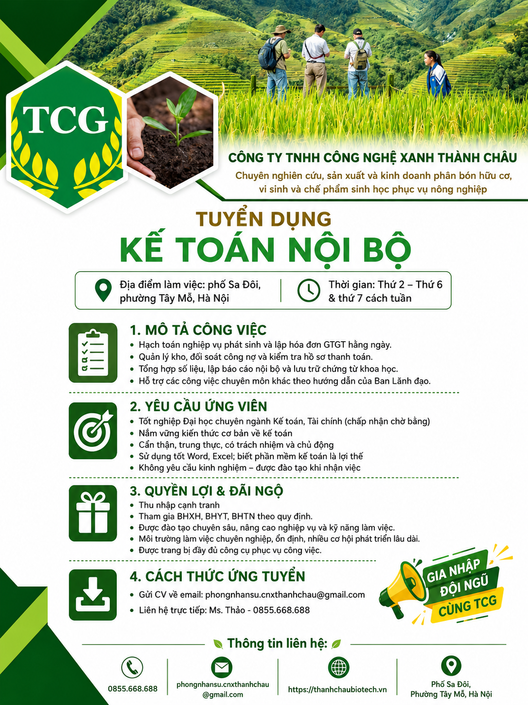 [TUYỂN DỤNG] KẾ TOÁN NỘI BỘ - ĐI LÀM NGAY